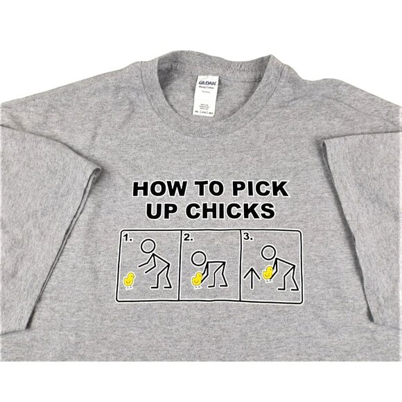Gildan Activewear Men's Grey T-Shirt How To Pick Up Chicks Funny size 2XL JH1003 - Picture 1 of 4